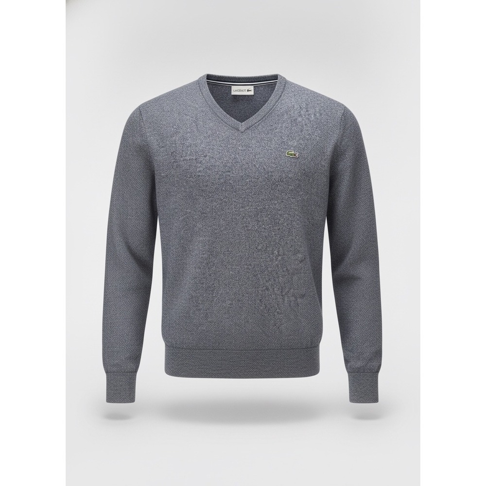 Lacoste Mens VNeck Sweater Heathered Blue Gray Cotton Knit Crocodile Logo AH2987